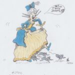 dessin manuel, criterium, encre et feutres à alcool, représentant un Marie Antoinette et des souris sous les pieds