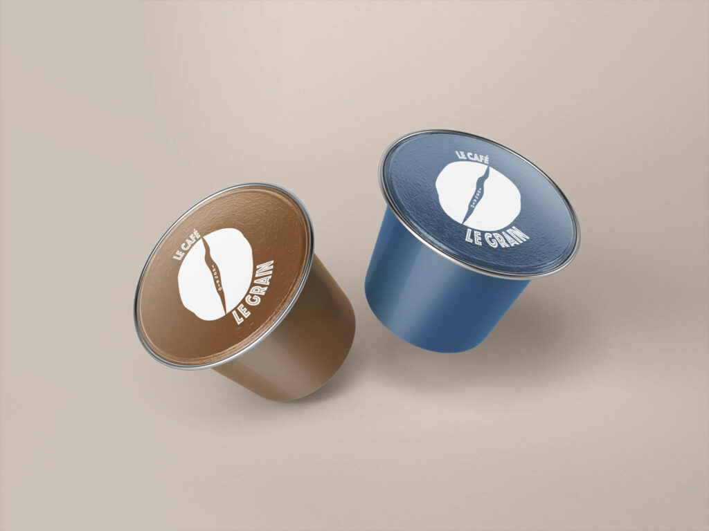 Logo Café Le Grain en situation sur des capsules