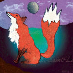 Illustration présentant un renard au pied d'un arbre, dessin préparatoire manuel puis colorisation avec Adobe Photoshop